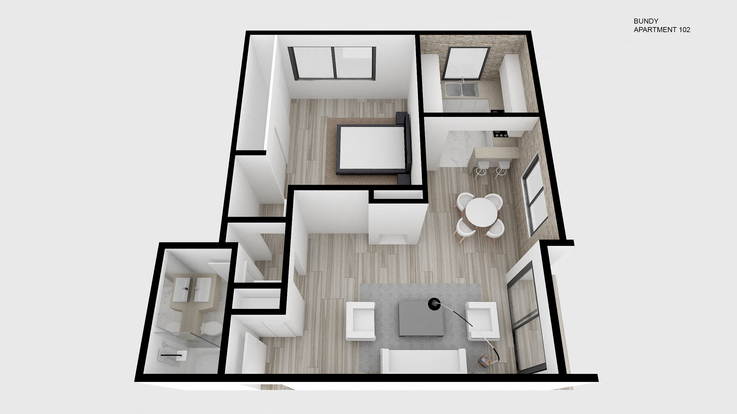 Floor plan for 1 bed, 1 bath, 659 sqft